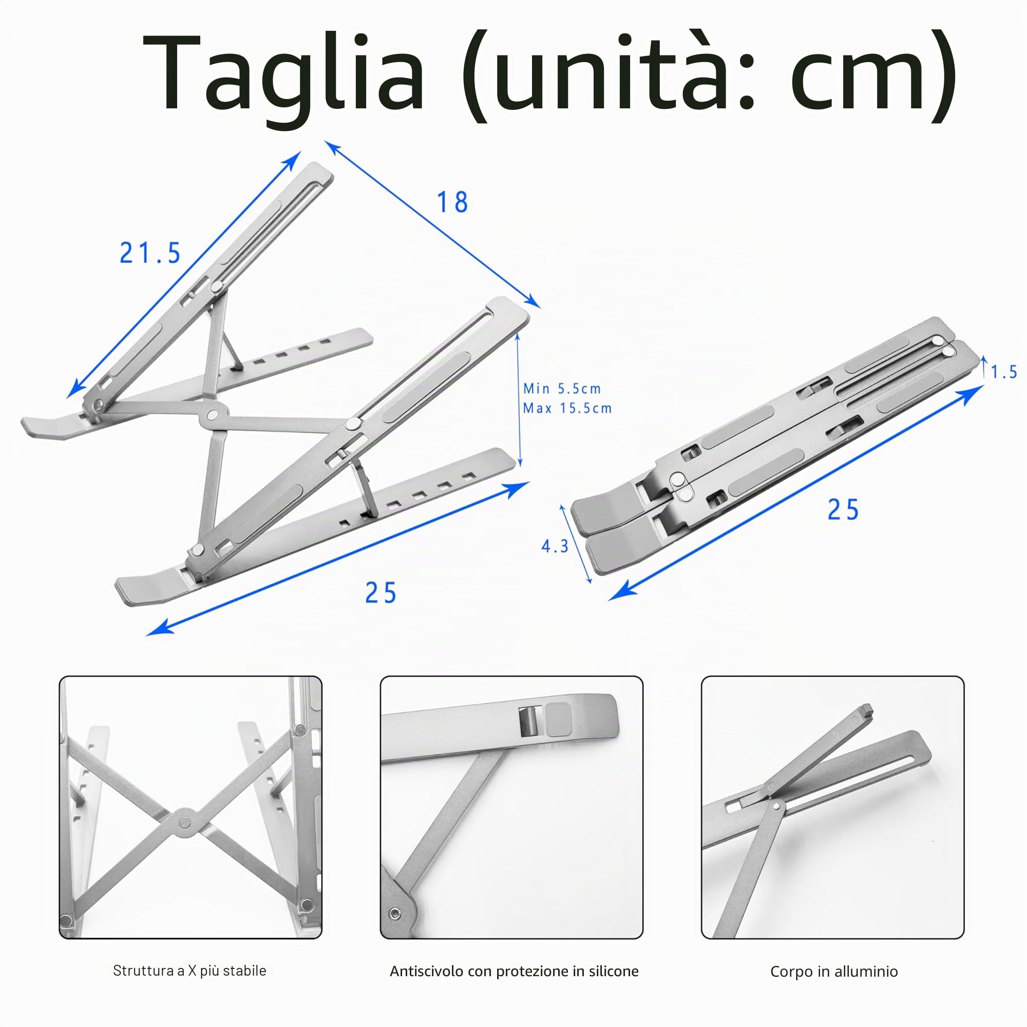 AiTodos Supporto Laptop in Lega di Alluminio, Pieghevole, Antiscivolo con Ventilazione, Regolazione a 6 Marce