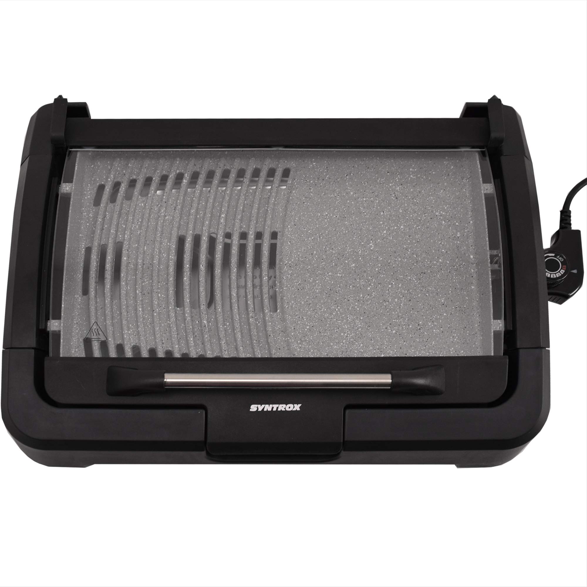 Syntrox Germany TG-2200W elektrischer Tischgrill mit Keramik Grillplatte Elektrogrill BBQ Grill Barbecue mit Glasdeckel
