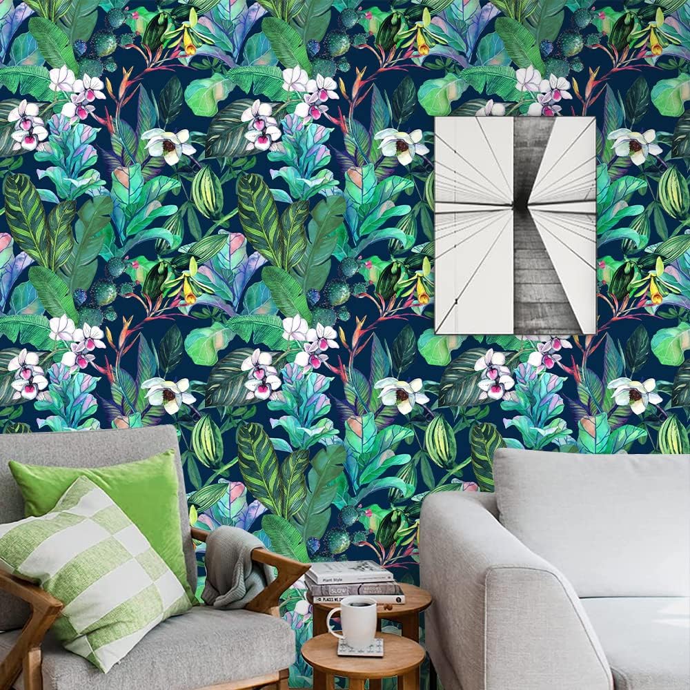 SOEWIOU 600 * 44.5cm Tropical Palm Leaves Flowers Wallpaper,Thicken Tropical Jungle Leaves Wallpaper Removable Waterproof Green Leaf Wallpaper Decorative for Living Room Bedroom Washroom Cabinet Wall - Image 3