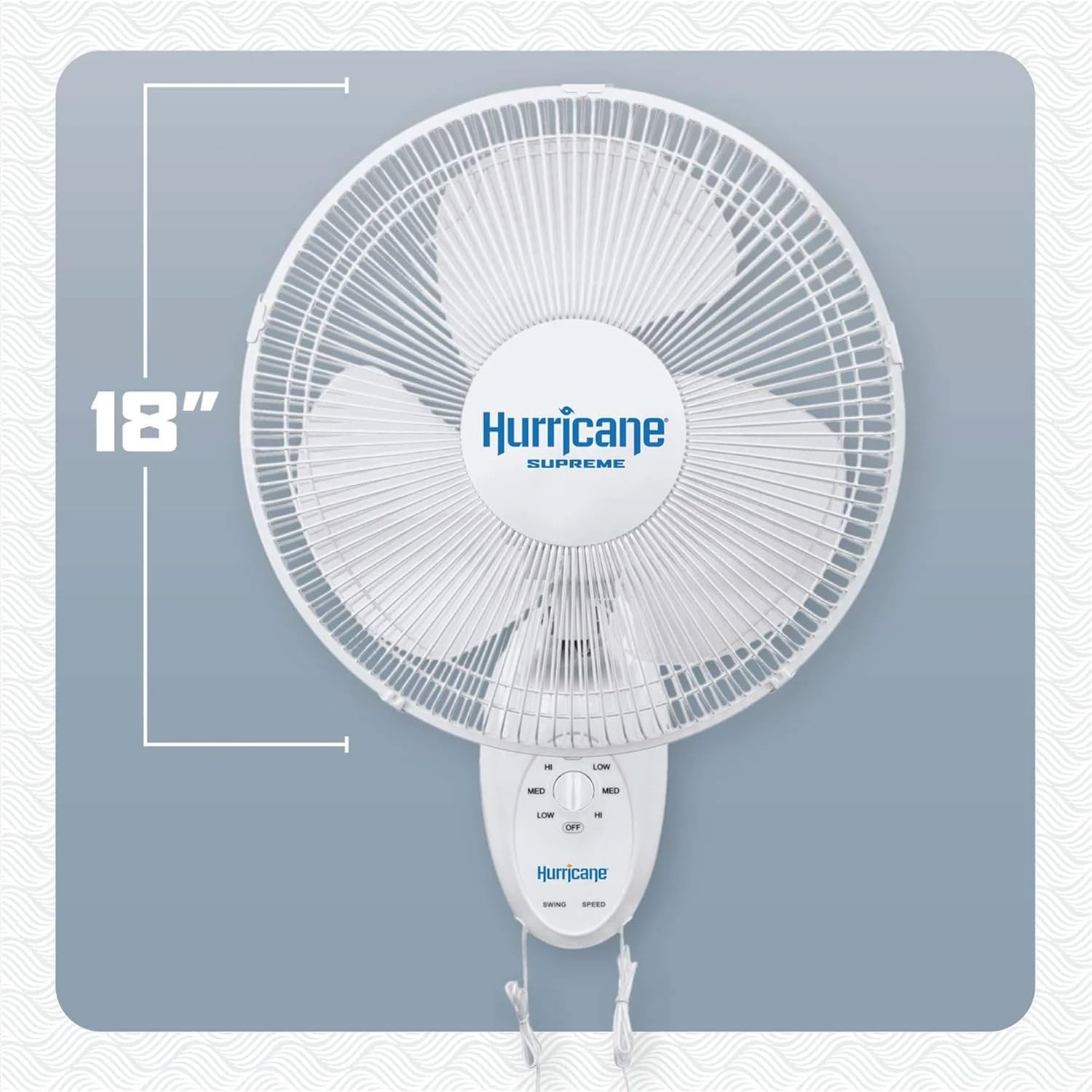 Hurricane Supreme 18 Inch 90 Degree Oscillating Indoor Wall Mounted 3 Speed Fan with Adjustable Tilt and Pull Chain Control, White (2 Pack)
