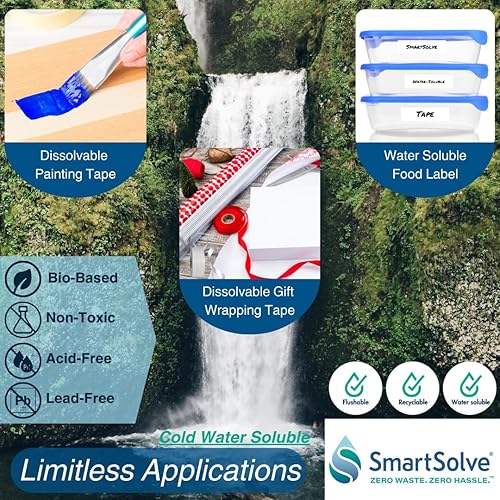 Vista 11 de Cinta soluble en agua 2 pulgadas x 60 yardas Se disuelve rápidamente en agua Autoadhesiva Máscara para hidrografía y doble inmersión