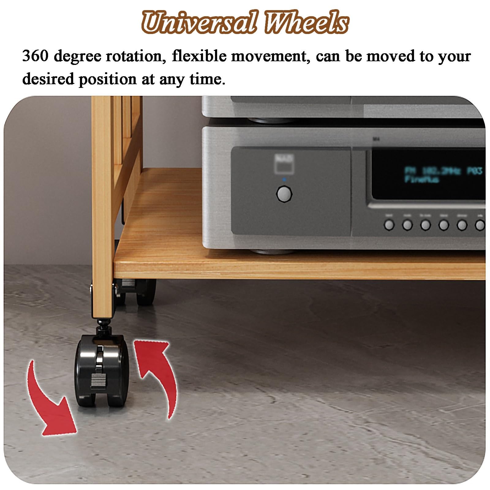 Meuble de Rangement HiFi Rack, Support réglable pour équipement stéréo avec roulettes, étagères à 2 Niveaux pour matériel Audio/vidéo Domestique
