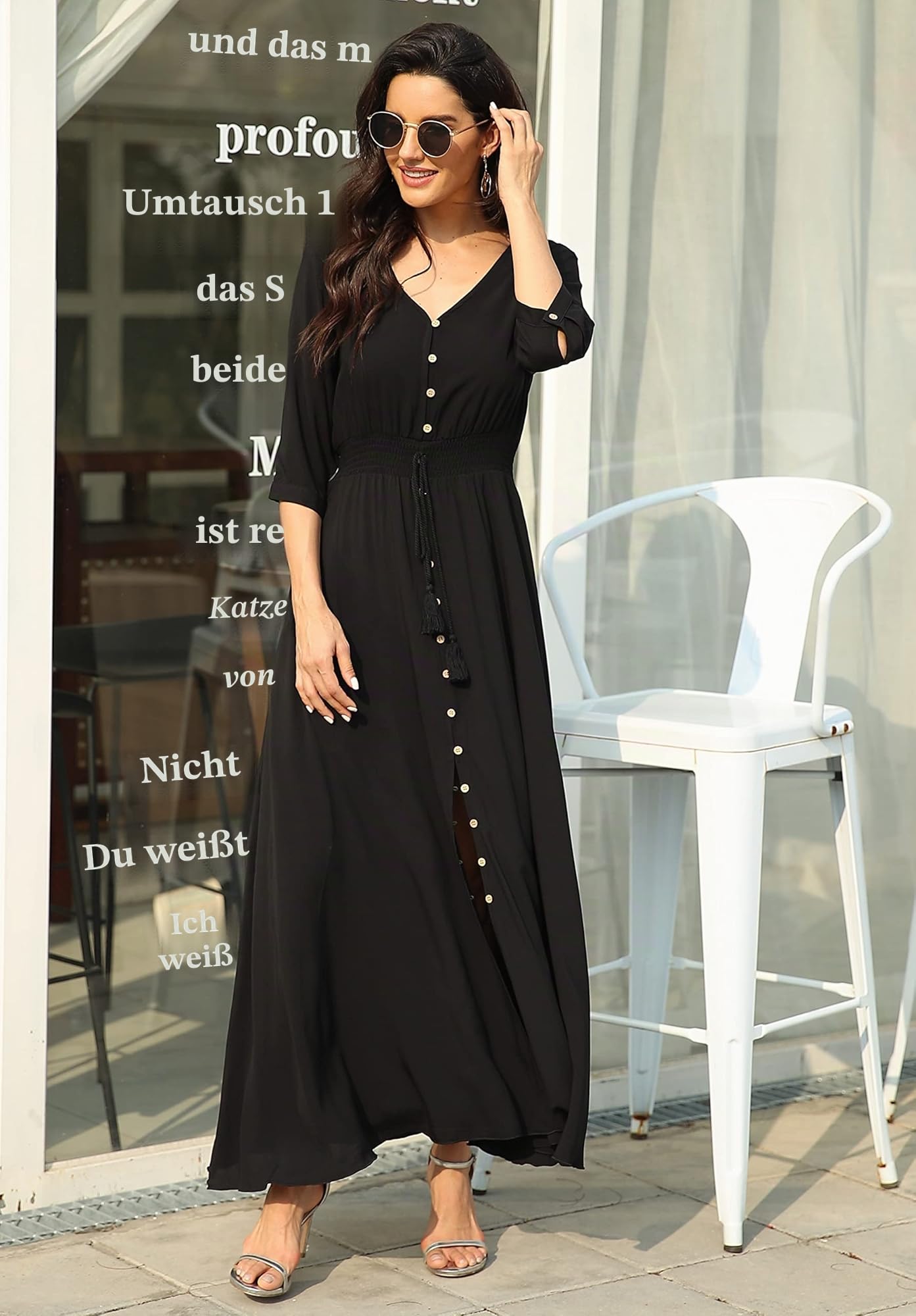 VOGMATE Damen Lange Split Knopf Up Sommer Maxikleid Floral Strandwear Holidy Kleid Hohe Taille mit kurzen Ärmeln(S-2XL)
