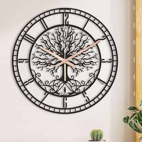 Large Tree of Life Clock, Metal Black Wall Clock, Oversized