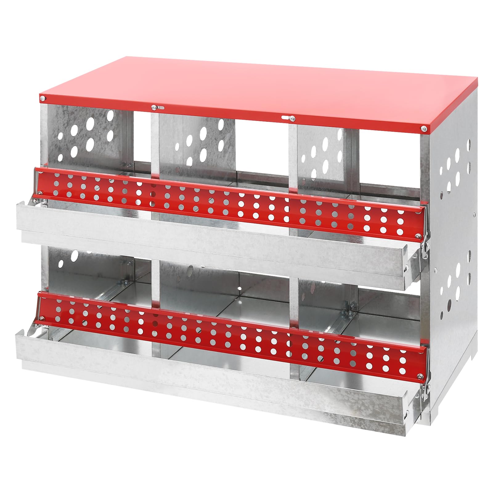 OUKANING Nido para 6 gallinas con 6 compartimentos y orificios de ventilación, cámara de colocación de chapa galvanizada, 84 x 42 x 62 cm