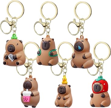 Nosiny 6 Pcs Cute Capybara Keychain Animals Backpack Charm Stuff for Birthday Gift Exchange Party Favors Easter Filling Kawaii