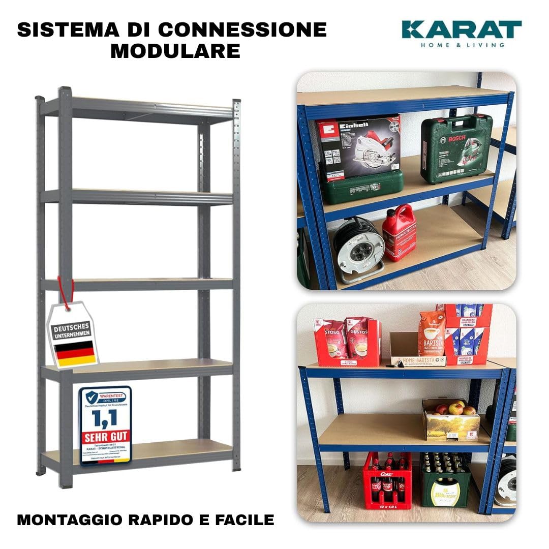 Floordirekt Scaffalatura per carichi pesanti, set da 2, grigio, 200 x 120 x 60 cm, scaffalatura cantina, magazzino, officina, banco da lavoro, 5 ripiani regolabili (Lakota)