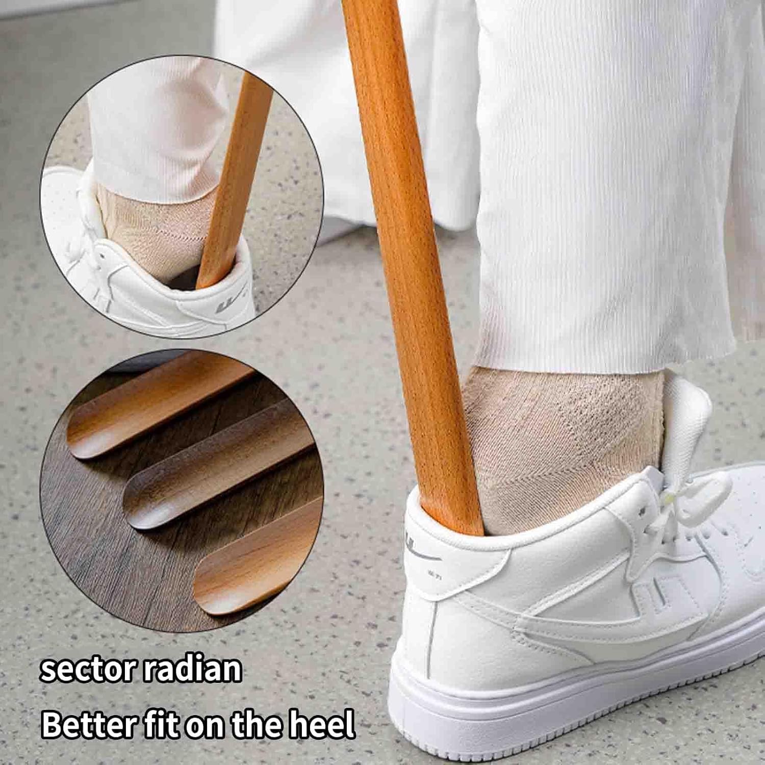 Genérico Calzador De Mango Largo con Cierre Magnético, Evita Agacharse | Diseño De Madera De 75 Cm, Protector De Talón Curvado (Beige 75x4 cm)