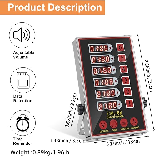 Miniatura 5 de Temporizadores de cocina de precisión para cocinar, temporizador de cocina comercial de 6 canales, suministros de cocina de restaurante,