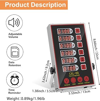 Commercial Kitchen Timer 6 Channel Digital Loud Alarm Cook Timer