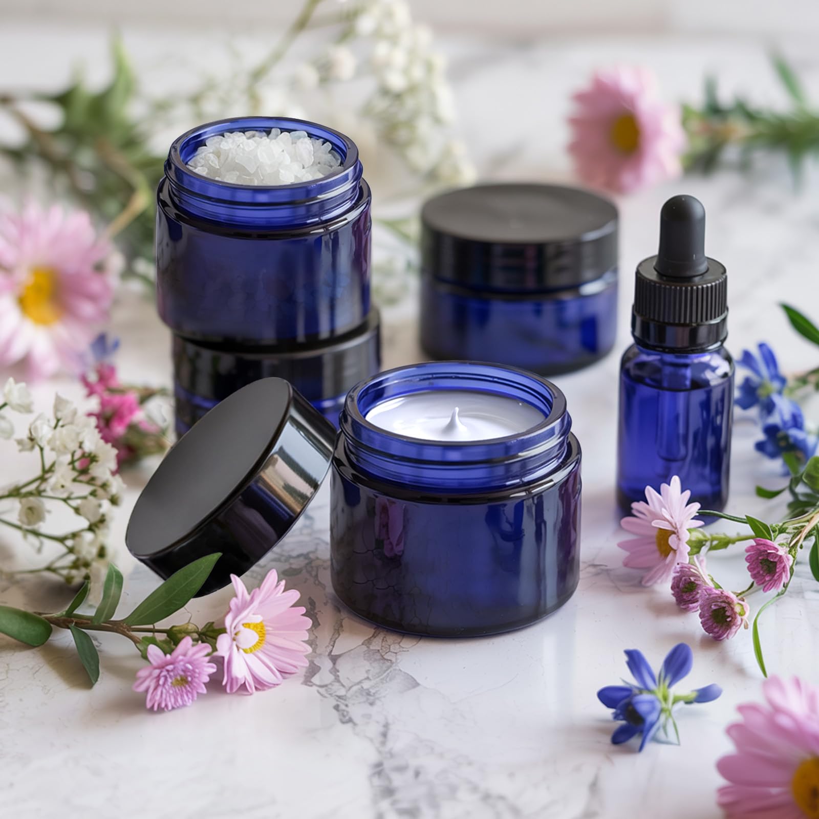 UPBUD Glass Cosmetic Jars with Lids, Wide-Mouth Reusable Containers