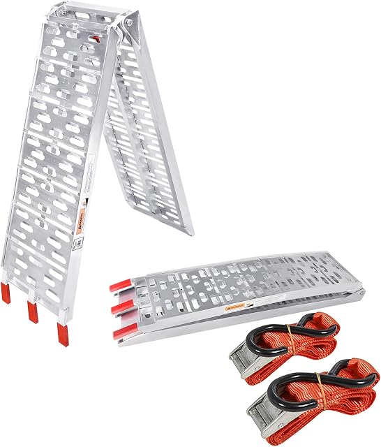 Anfun 2 x aluminum loading ramp, folding ramp, loading ramp, motorcycle ramp, loading ramp for motorcycle, car or moped, 680 kg load capacity per pair, length 230 cm, with tension belt