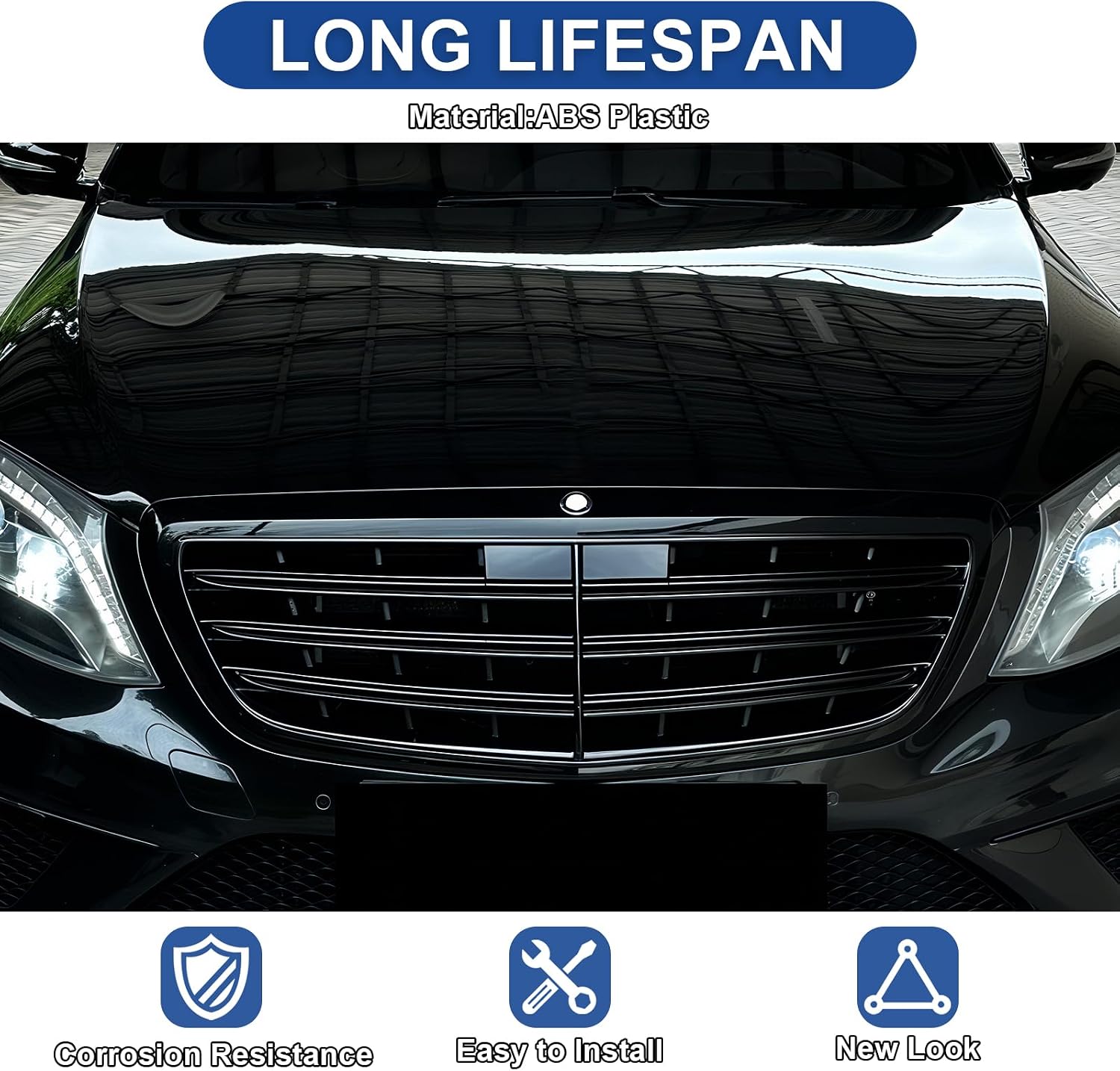 Front Grill Grille for W222 2014-2020 Mercedes Benz S-Class W222 S550 S560 S500 Sivler Front Bumper Grill Direct Fit Replacement ABS Plastic No Modification Required With Camera Hole