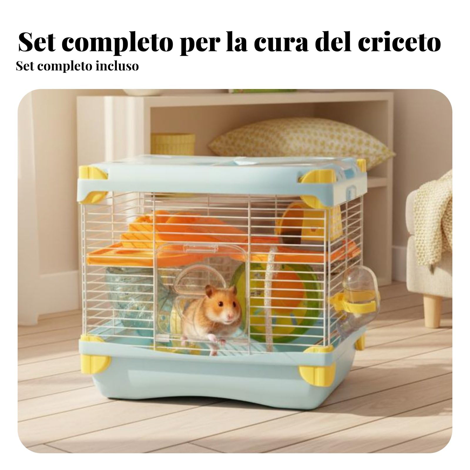 Gabbia Hamster Habitat Completo Domestico con Ruota Tubi Contenitore Base Profonda Plastica Ferro Ventilato Adatta per Piccoli Roditori Animali da, Rosa, 2-Strati 617H