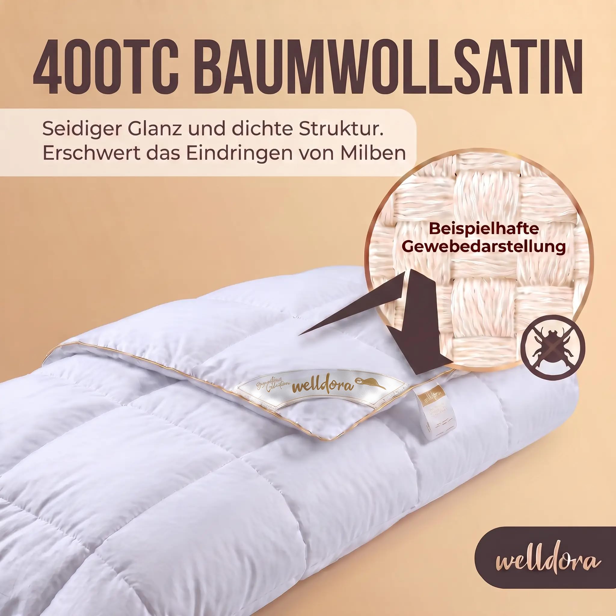 Welldora Signature Daunendecke 135x200 | 90% Daunen | 400TC Baumwollsatin
