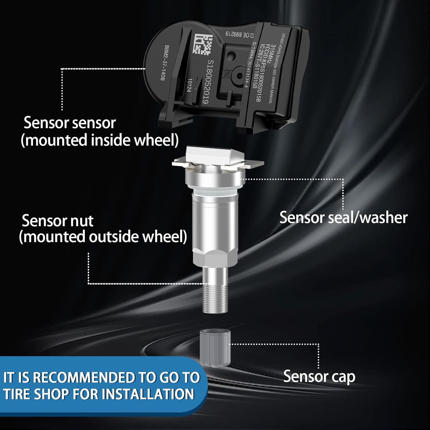 TPMS Sensor, 433MHz Tire Pressure Monitoring System Fit for Tesla Model S, Model 3, Model X Replacement Tire Pressure Monitoring System (tpms) Sensors 103460200A, 103460201A, 4 Pcs