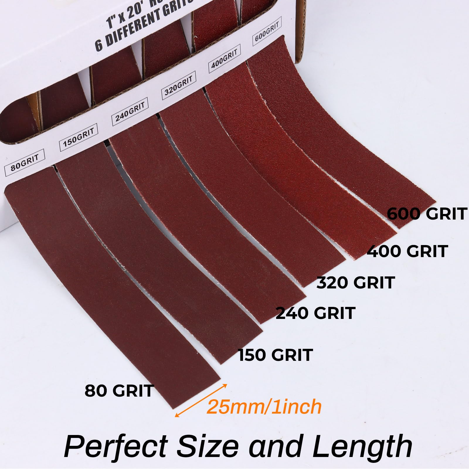 Rouleau De Papier Abrasif émeri, 6 Grains De 2,5 Cm X 6 M, Avec Distributeur, Grain 80, 150, 240, 320, 400, 600, Pour Métal, Bois Dur, Plastique Et Polissage