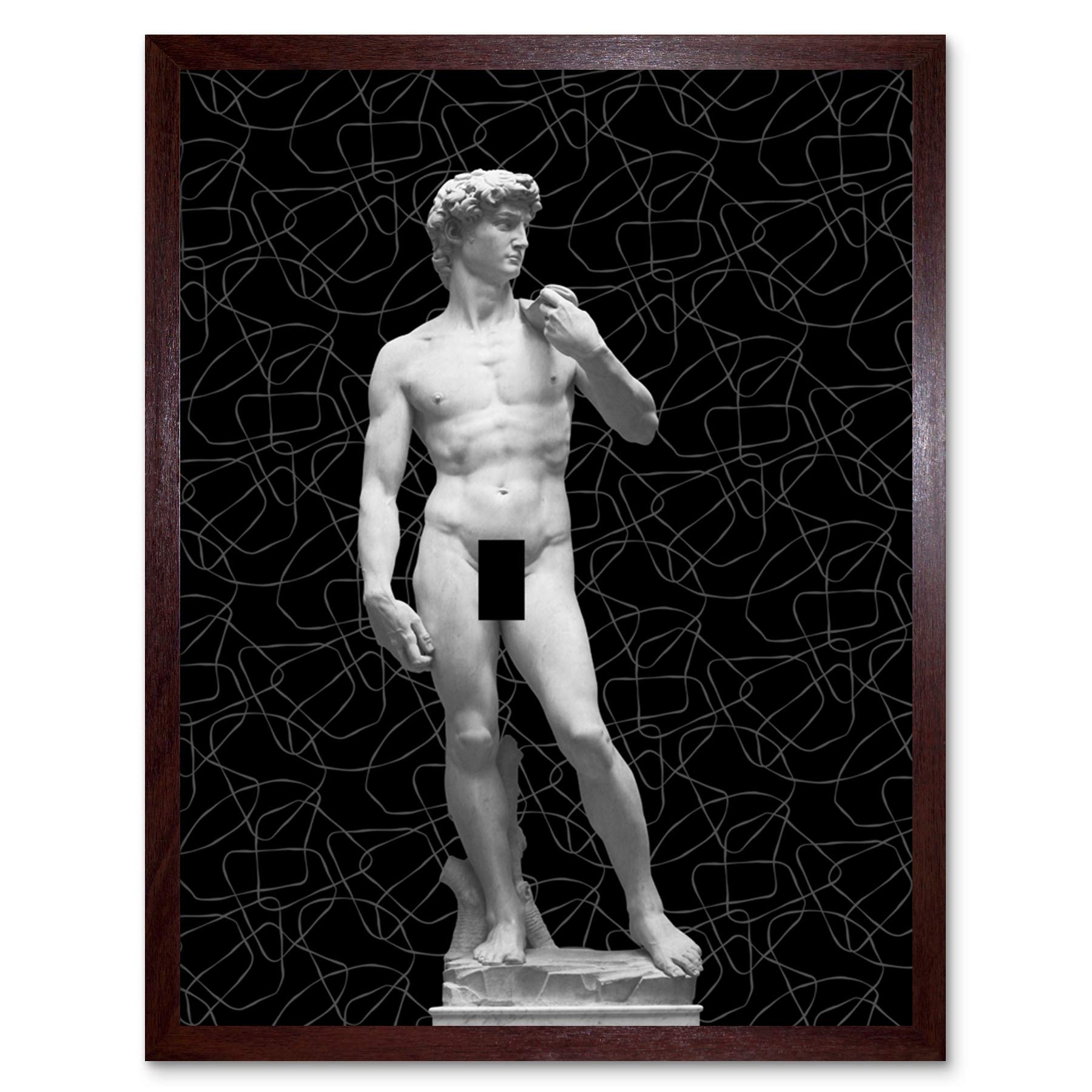 Artery8 Statue of David by Michelangelo Classic with Abstract Art Black Art Print Framed Poster Wall Decor 12x16 inch