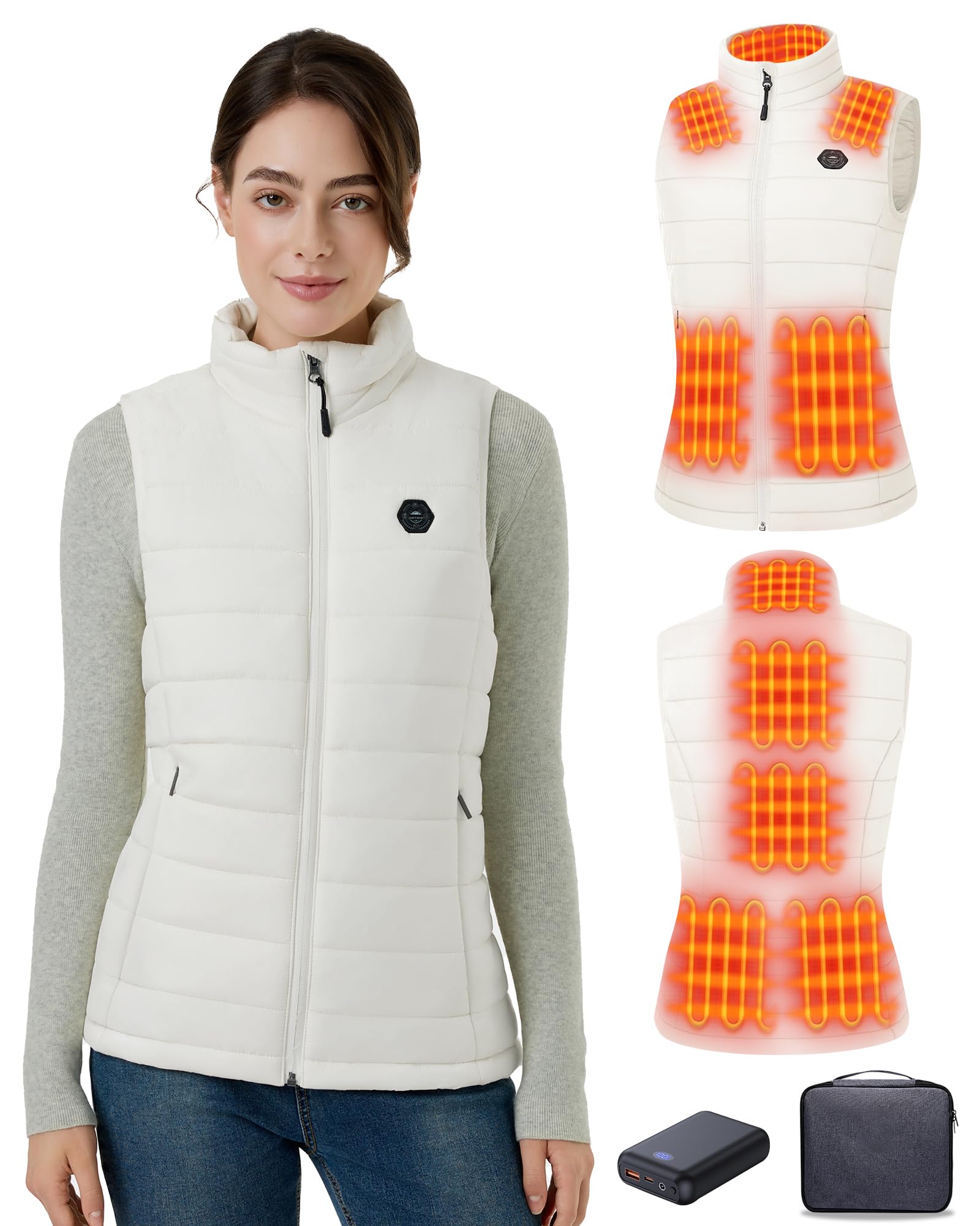 Women's Heated Vest with 16000 mAh Battery Pack Included, 9 Zones Smart Temp Control Ergonomics Heating System