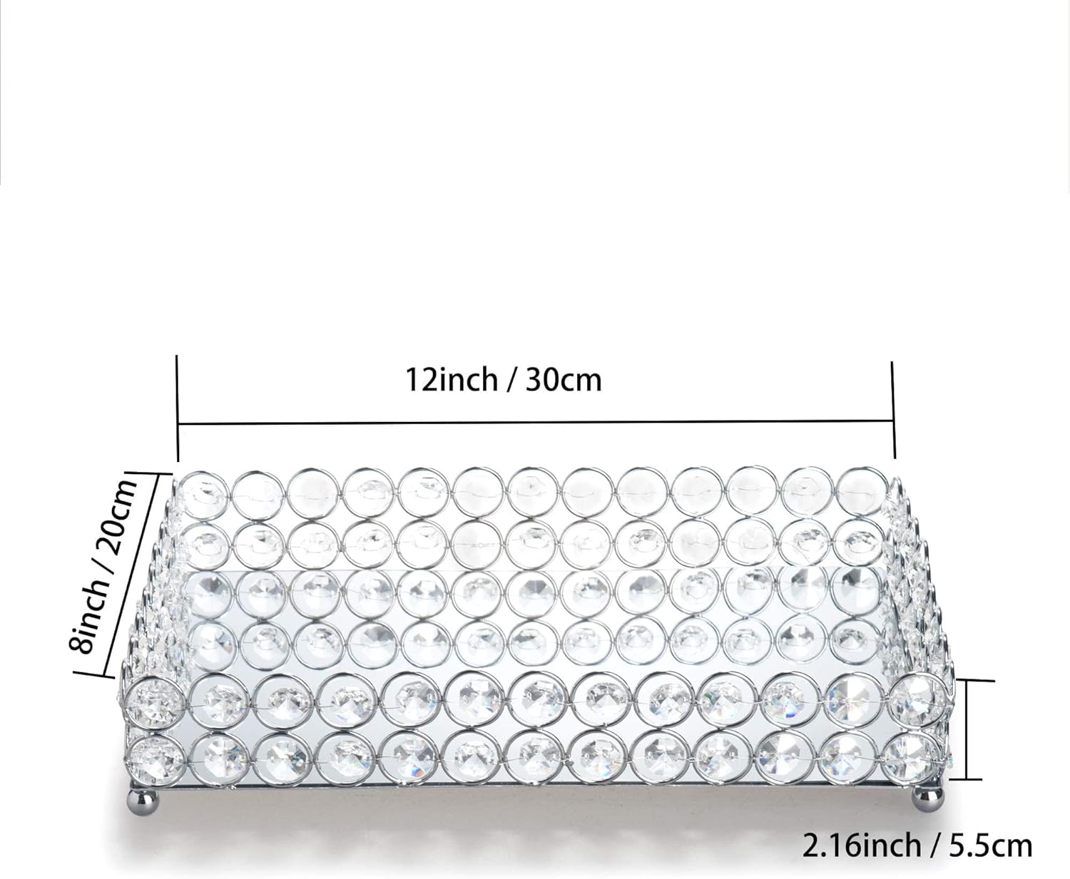 Feyarl Crystal Vanity Makeup Perfume Tray Ornate Jewelry Trinket Organizer Cosmetic Decorative Tray Skin Care Storage for Home Dressing Table Wedding Decoration(Rectangle 12" x 8")