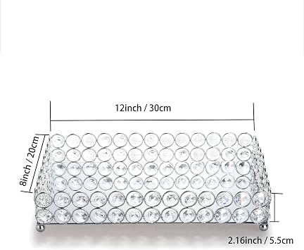 Feyarl Crystal Vanity Makeup Perfume Tray Ornate Jewelry Trinket Organizer Cosmetic Decorative Tray Skin Care Storage for Home Dressing Table Wedding Decoration(Rectangle 12 x 8)