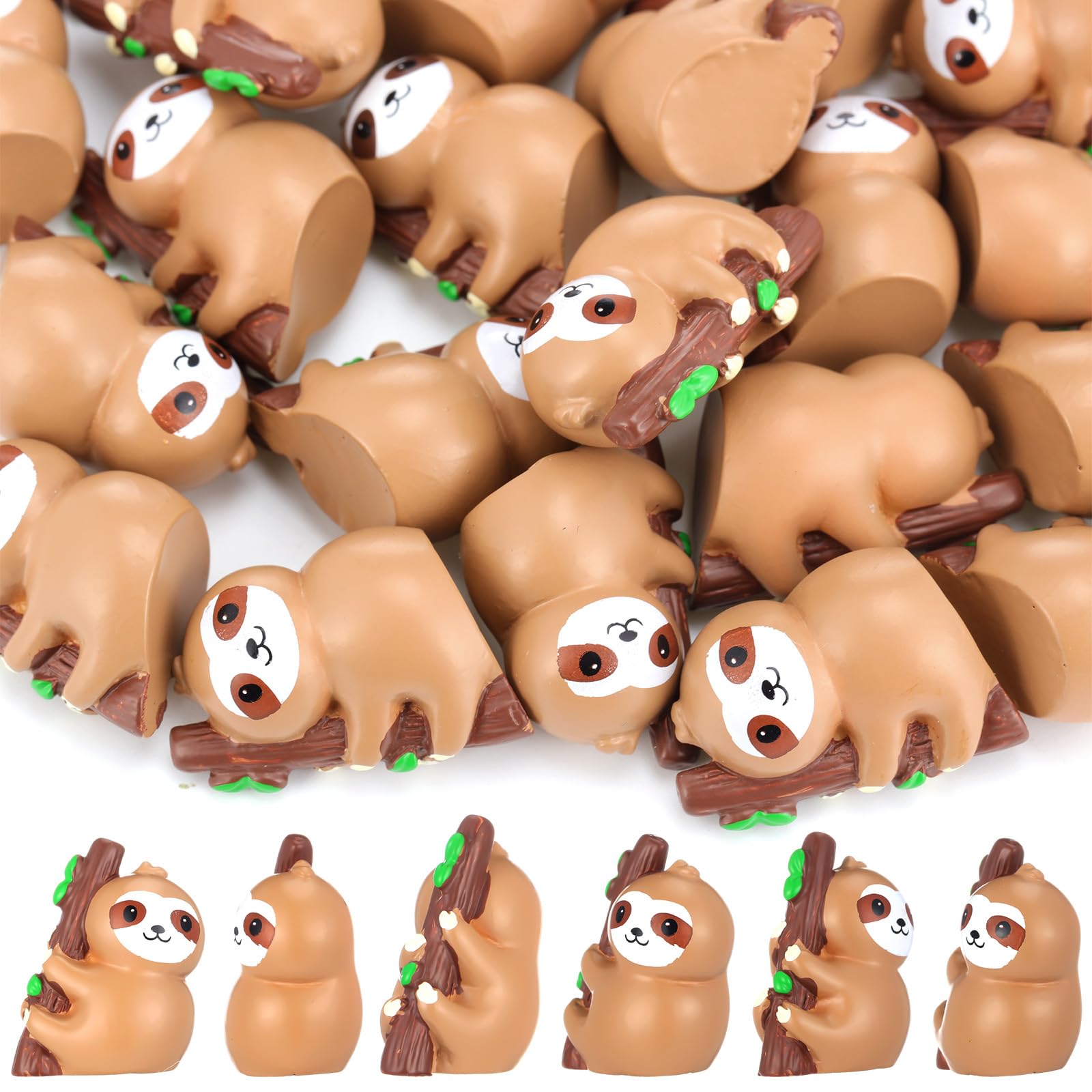 Silipull 48 Pcs Mini Sloth Figurines Resin Mini Animals Tiny Resin Sloth for Micro Landscape Ornaments Craft Accessories Theme Birthday Party DIY