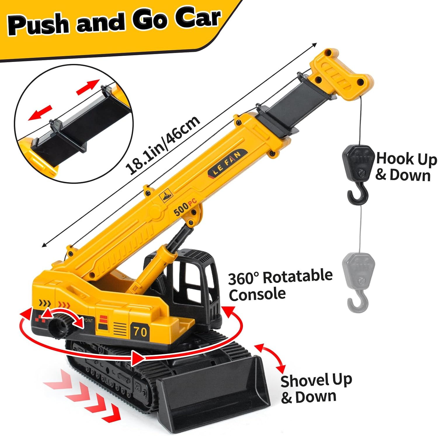 Kids Construction Toys for Boys - 3 in 1 Excavator, Crane and Dump Trucks with Road Signs for Toddlers Ages 3-5, Friction Power Construction Vehicles Model Car, Transport Truck Playset Birthday Gifts - Image 5