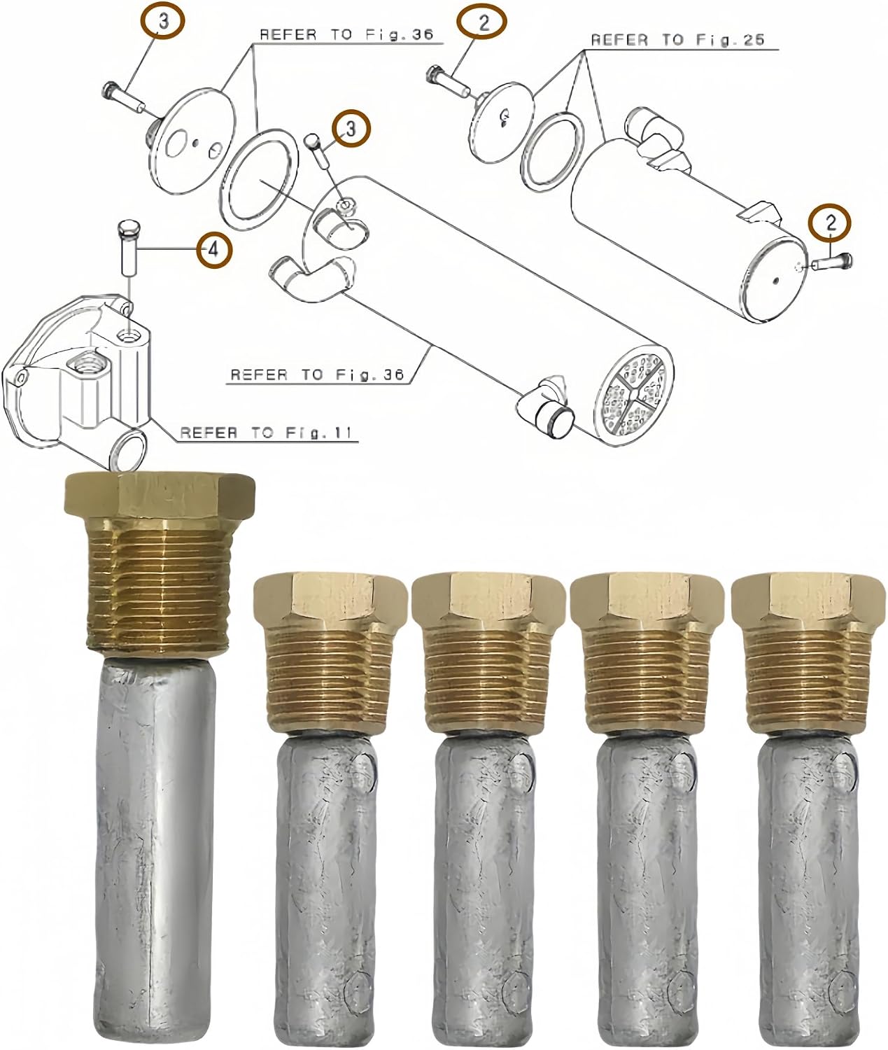 Boat Marine 119574-44150 Zinc Pencil Anode Kit for Yanmar 4LHA 6LP 6LY Marine Engines Replacement 119574-18790 119773-92600