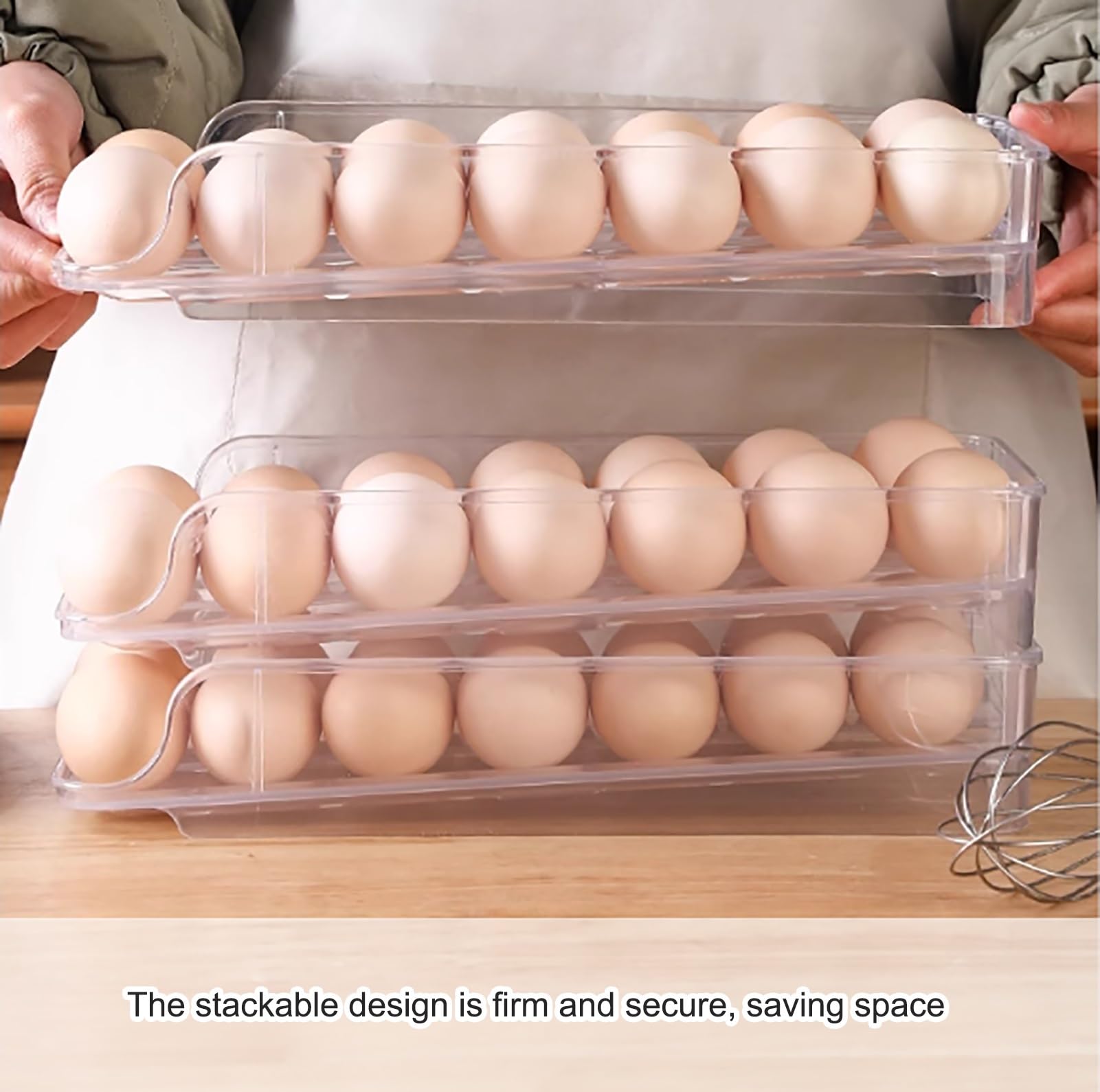 Organizador de huevos transparente para nevera, organizador de huevos con 42 rejillas para refrigerador, contenedor de almacenamiento de huevos rodantes