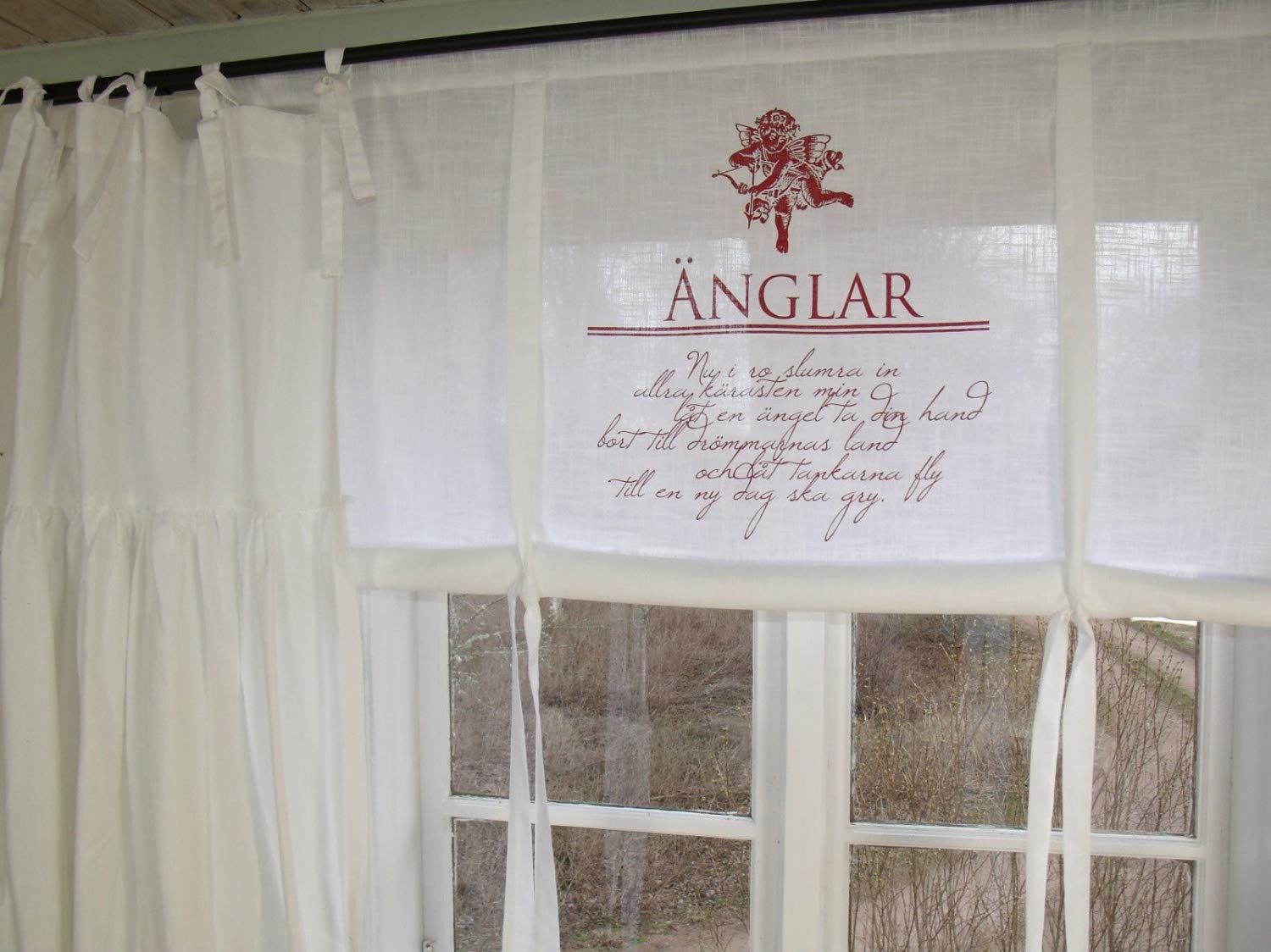Raff Gardine ROMANTIK WEIß Rot Rollo 140x120 cm Scheibengardine Vintage Landhaus Shabby
