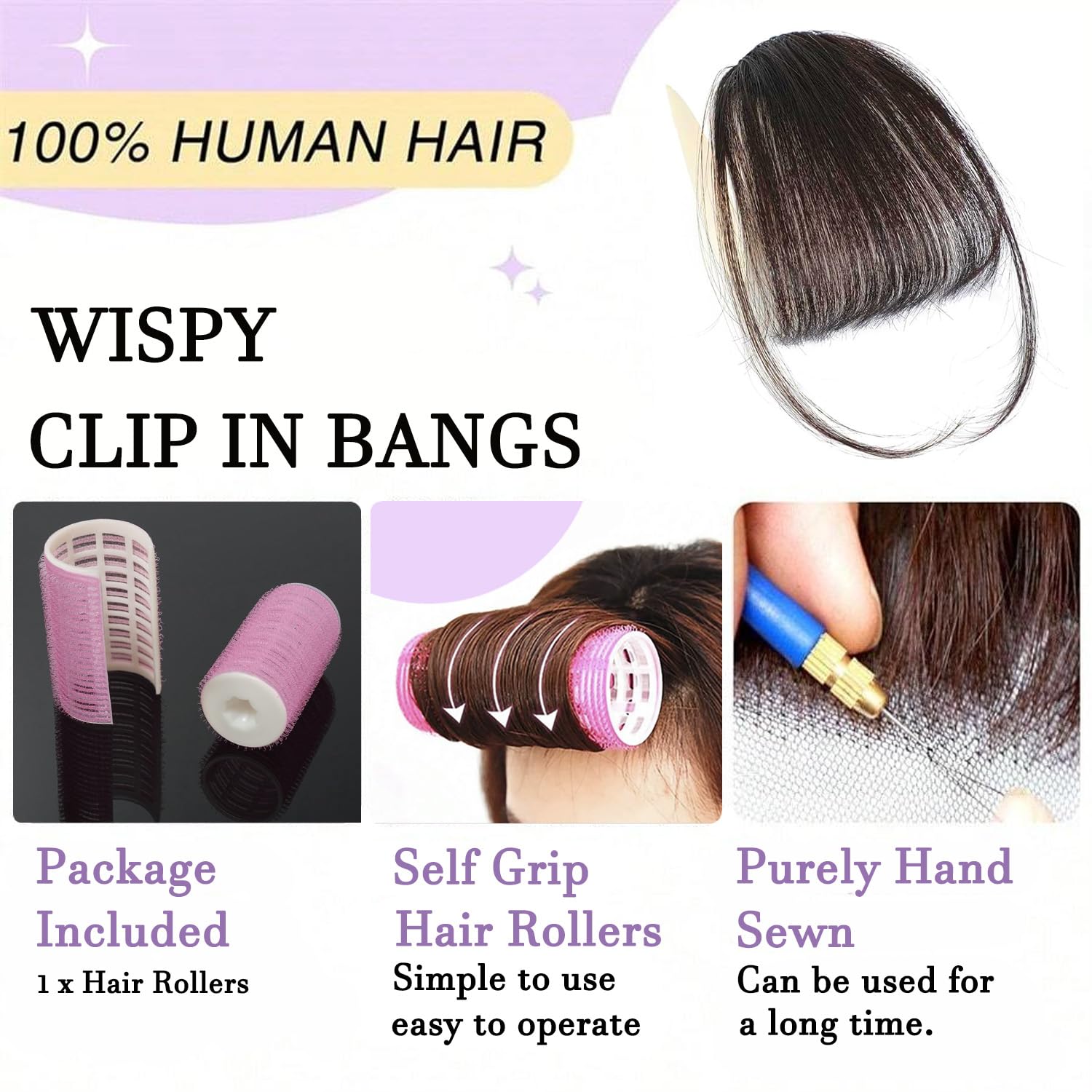 Jijukor Clip in Bangs 100% Human Hair Dark brown Wispy Clip On Bangs Fringe with Temples for Women Curved Bangs for Daily Wear - Image 2