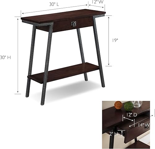Miniatura 67 de Leick Home 214338 Empiria Mesa consola de madera con marco de metal para sala de estar, entrada, dormitorio, gris Negro lavado,Gris,Mission