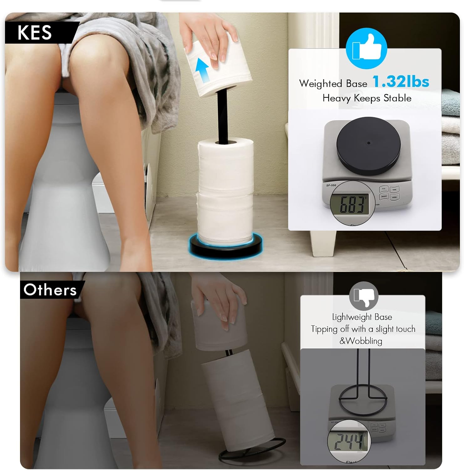 KES Toiler Paper Storage Stand, Freestanding Black Toilet Paper Holder Storage for Bathroom Floor 3 Rolls Toilet Roll Holder SUS304 Stainless Steel, BPS201S39-BK