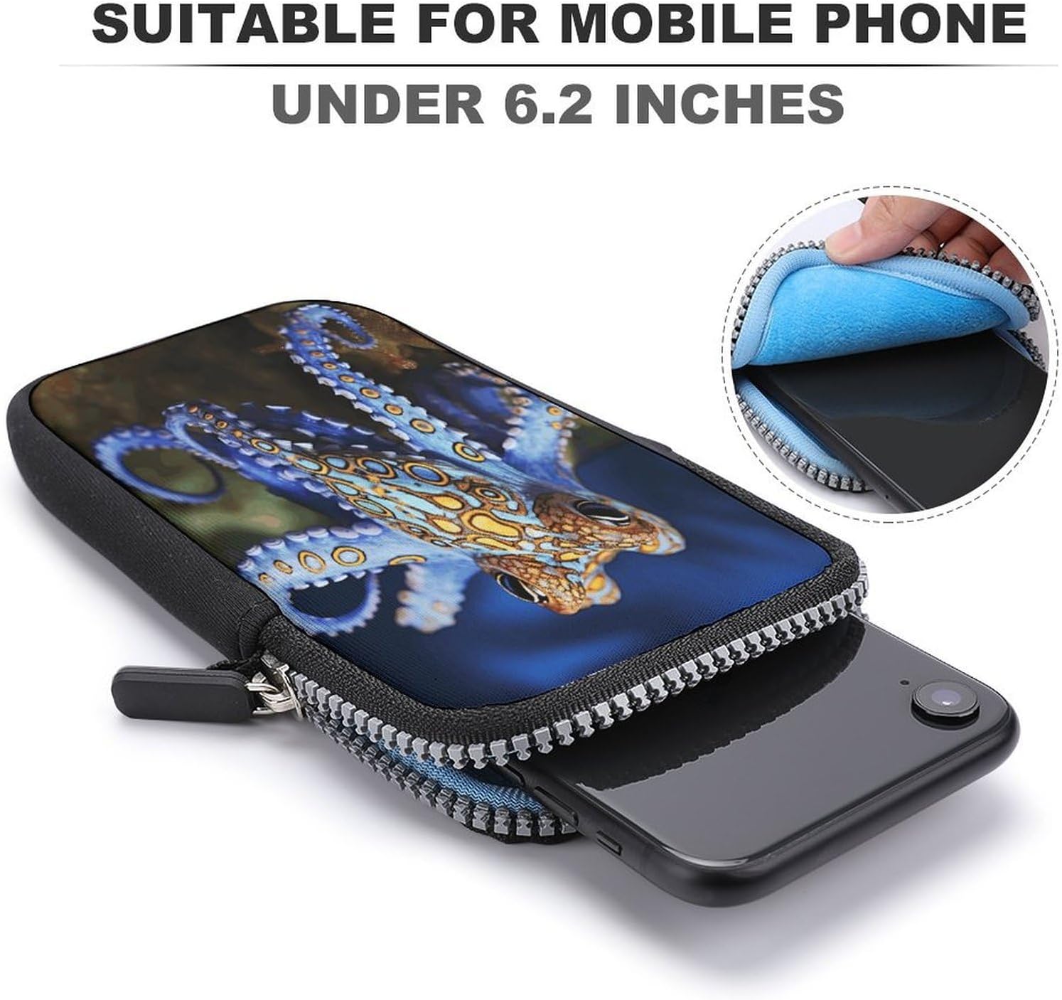 Blue Ringed Octopus Phone Purse Cute Crossbody Bags Small Crossbody Purse with Strap&Zipper Cell Phone Bag Smart Phone Wallet Crossbody Wallet Mini Shoulder Purses Phone Pouch