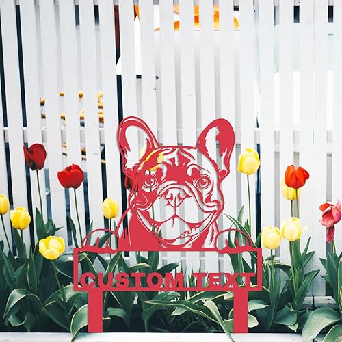 Miniatura 3 de Letrero de metal personalizado de Bulldog con estaca de jardín, letrero de jardín personalizado para perro con estacas, letrero de dirección de