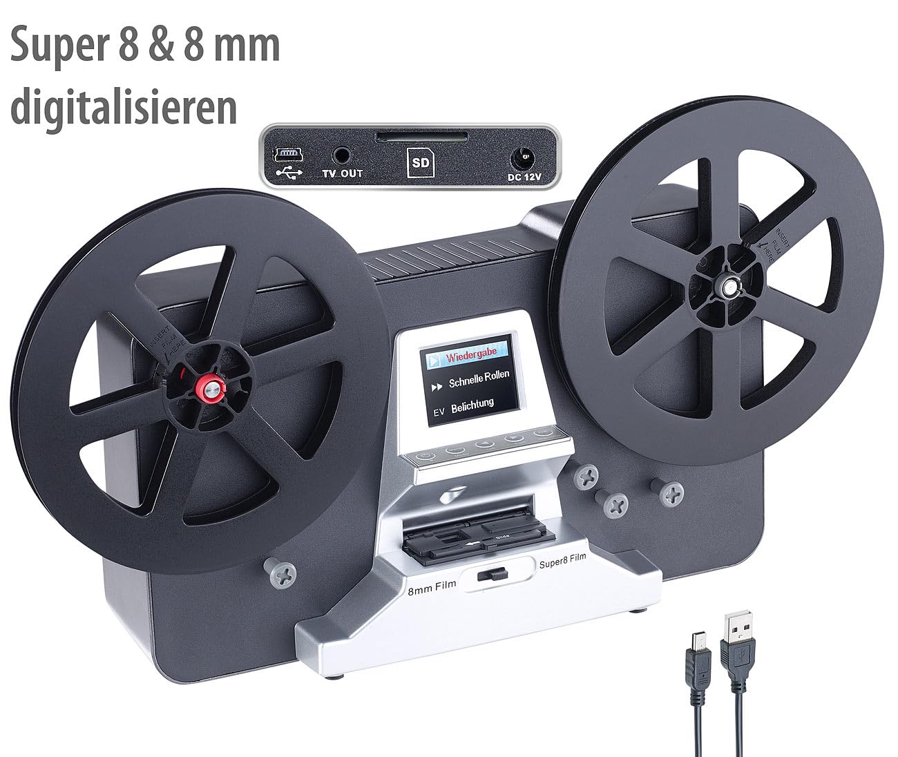 Somikon HD-XL-Film-Scanner Digitalisierer für Super 8 & 8 mm, bis 7'-Rollen