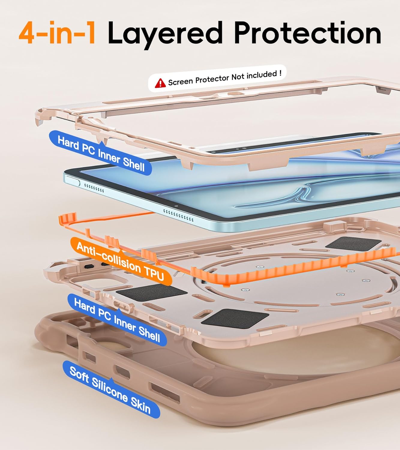 BATYUE Case for Air 11-inch M4 (2026)/ M3 (2025)/ M2 (2024), iPad Air 5th/4th 10.9 inch(2022/2020), iPad Pro 11" 4th/3rd/2nd/1st Shockproof Cover with Pencil Holder,Stand & Shoulder Strap,Latte