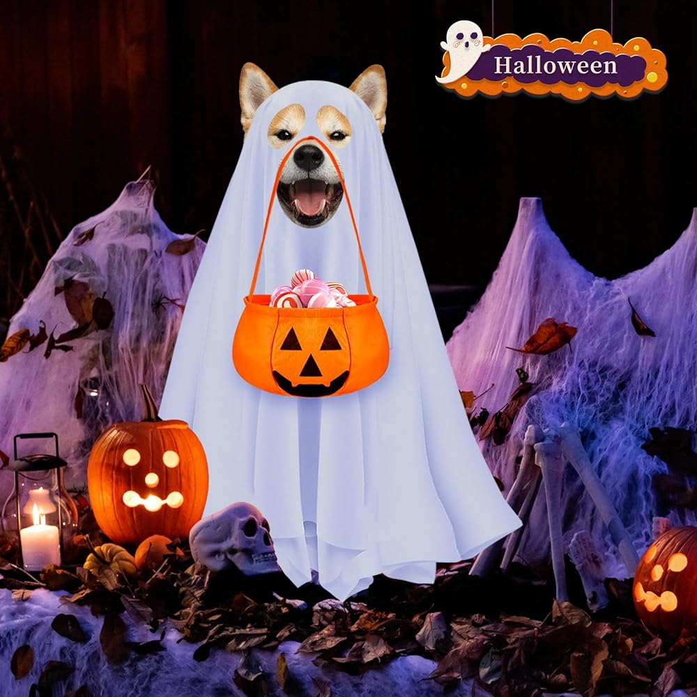 KEEBAX Dog Halloween Ghost Costume with Candy Bucket thumbnail 5
