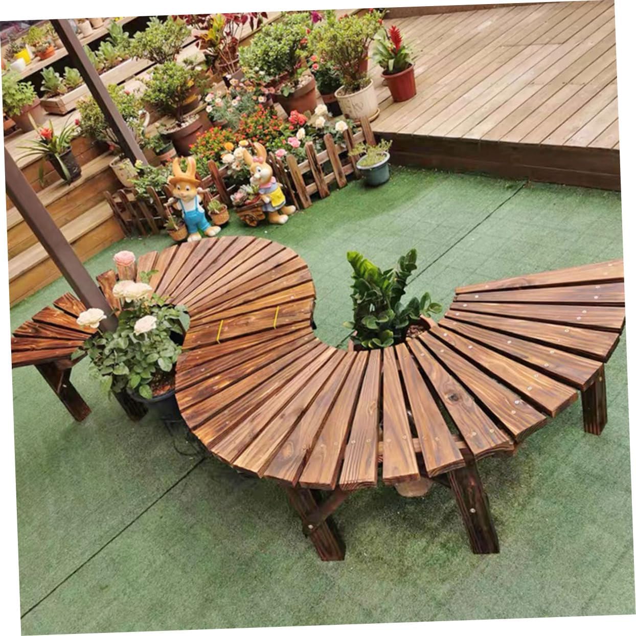 BESPORTBLE Outdoor Wooden Bench Multifunctional Garden Bench Flower Pot Shelf Storage Rack for Park