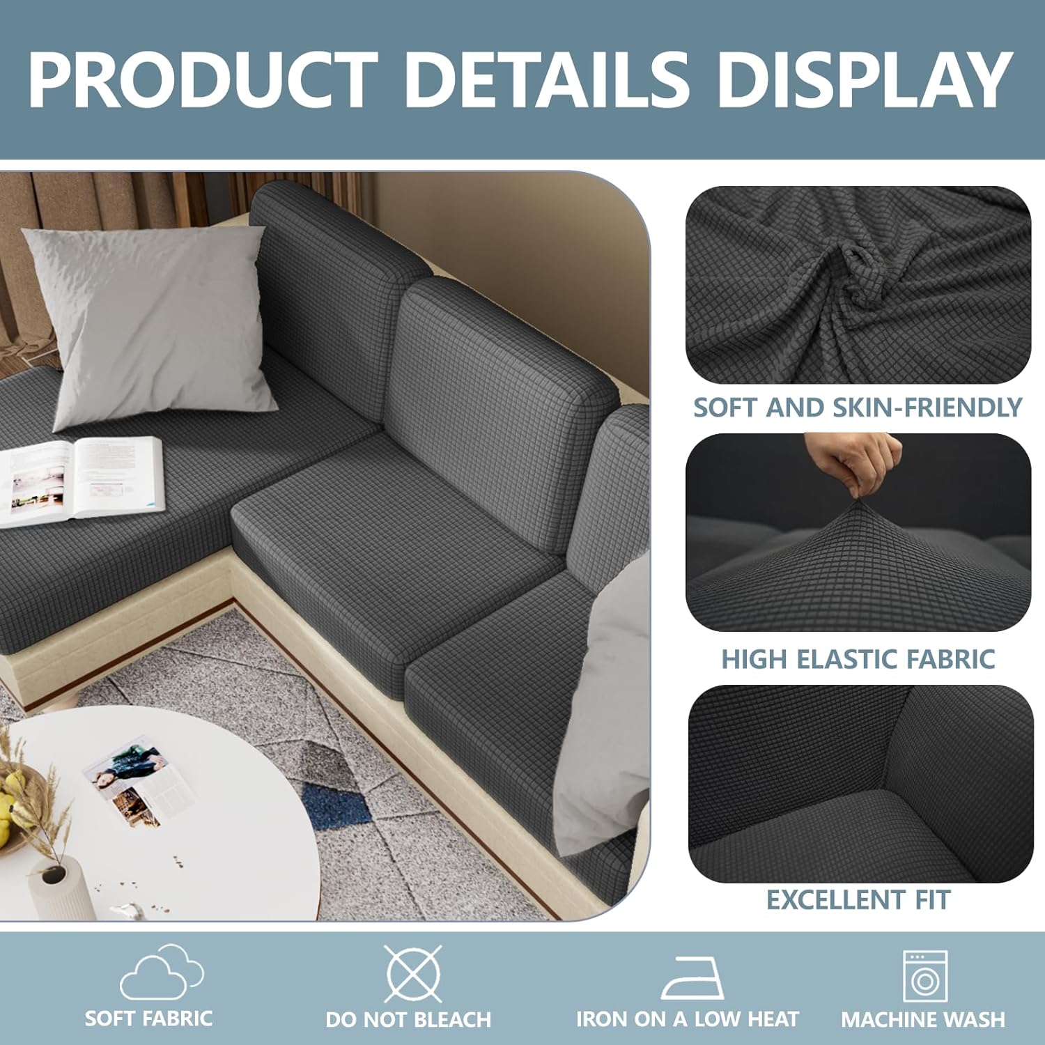 couch covers for sectional sofa l shaped with chaise 3 cushion couch cover-sectional sofa cover,washable seat cushion slipcovers,elastic furniture protector for pets, kid,living room g-dark gray 3 seat+1 chaise