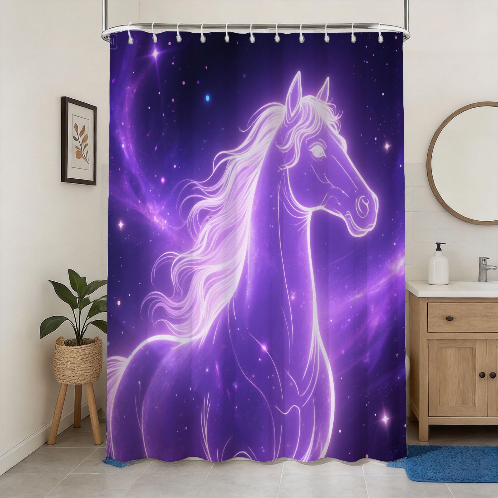 Hongduo 3D Cartoon Horse Shower Curtain for Stalls Bathtubs Nebula Bathroom Decor Shower Curtain Set Polyester Fabric Waterproof 180x180cm/71X71 Inch with Hooks