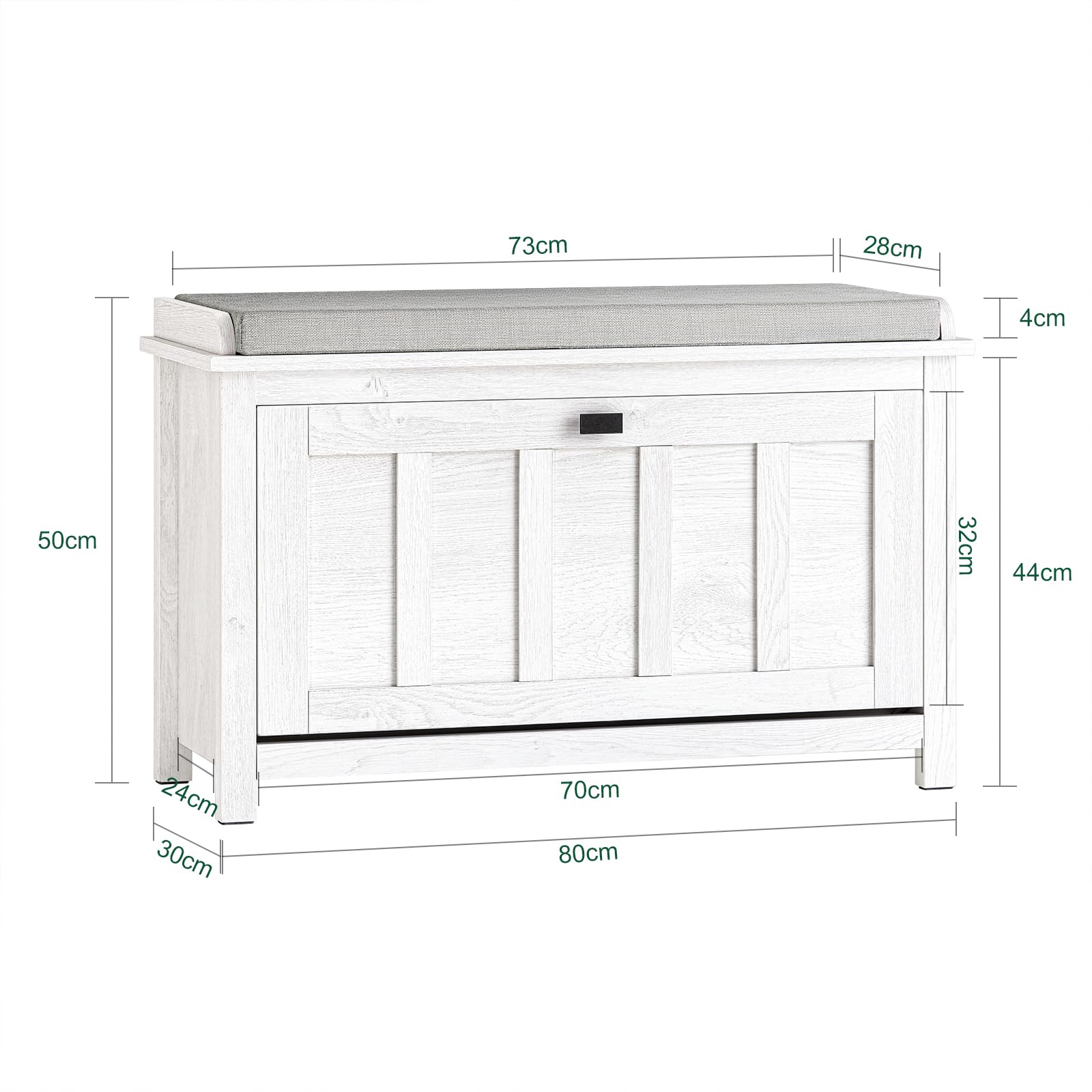 SoBuy Panca scarpiera con anta e ripiani 80x29x50cm per ingresso | Cassapanca contenitore con seduta, anta laterale e 2 ripiani regolabili, MDF/PB, carico 150kg, bianco FSR161-W