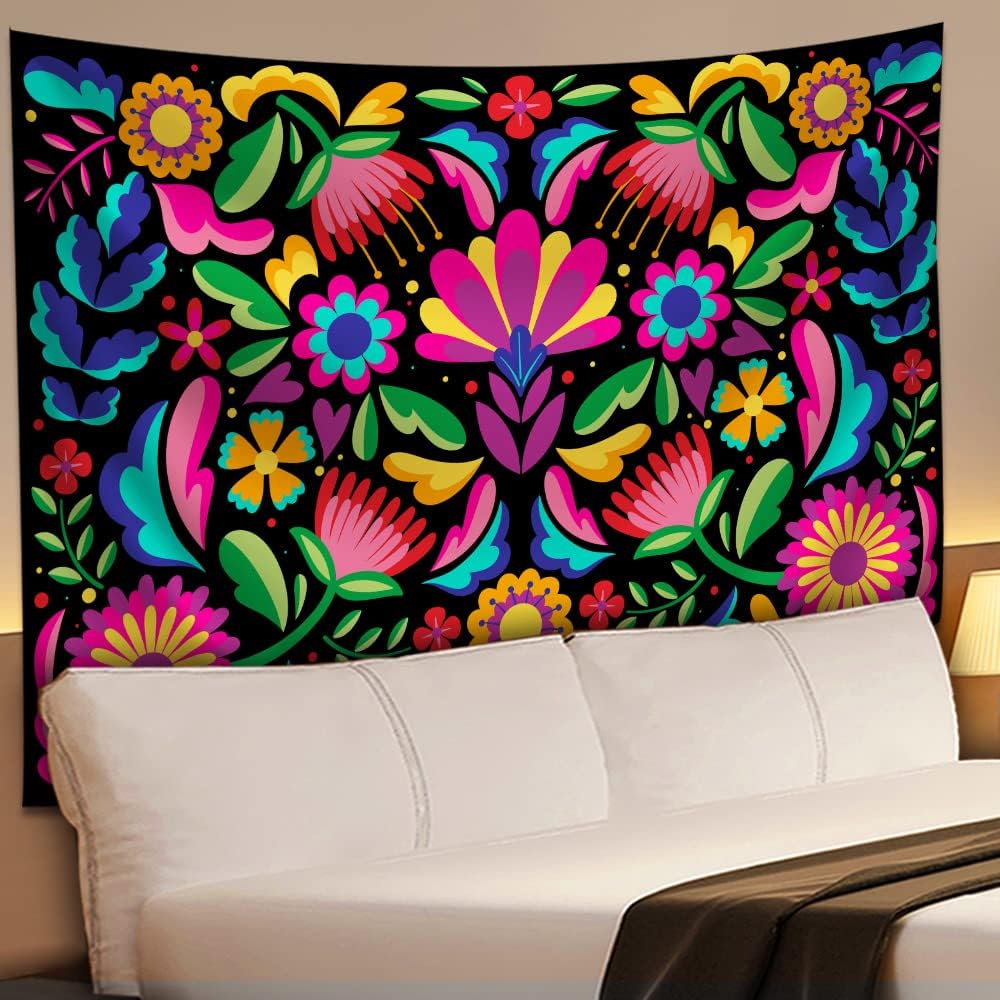 SHRAPHY Mexican Flower Tapestry Plant Leaf Large 100x90 Inches Bohemian Ethnic Embroidery Style Art Tapestry for Bedroom GTLSUH1218