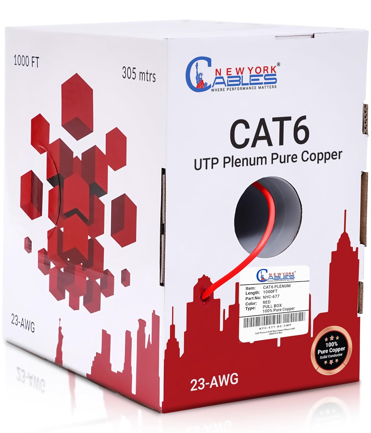 CAT6 Plenum CMP 1000ft Bulk Ethernet Cable