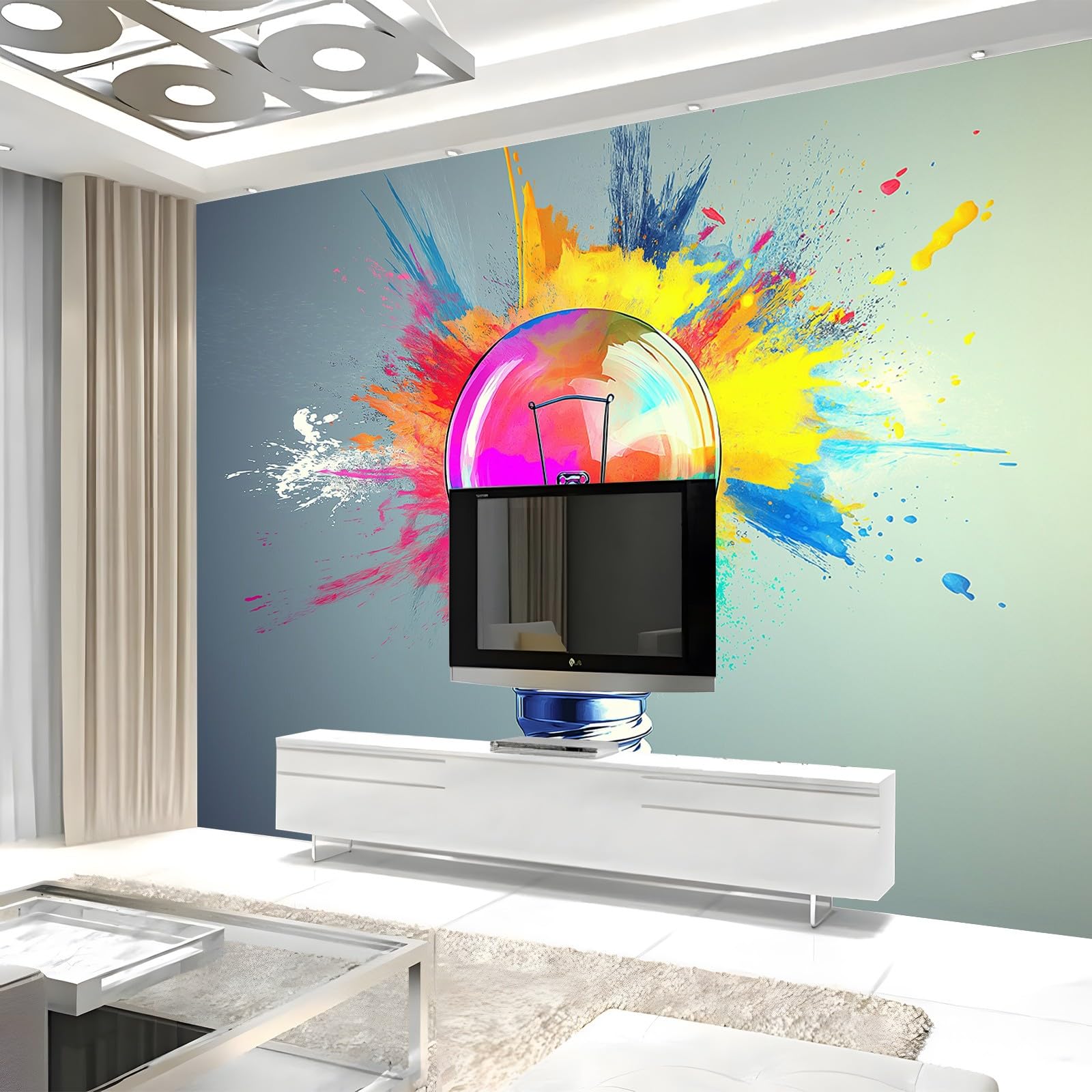 Tapety murale, graffiti, farba, żarówka, 400 x 280 cm, sztuka nowoczesna, plakat HD, mural 3D, fototapeta, salon, sypialnia, dom, biuro, tło, dekoracja ścienna