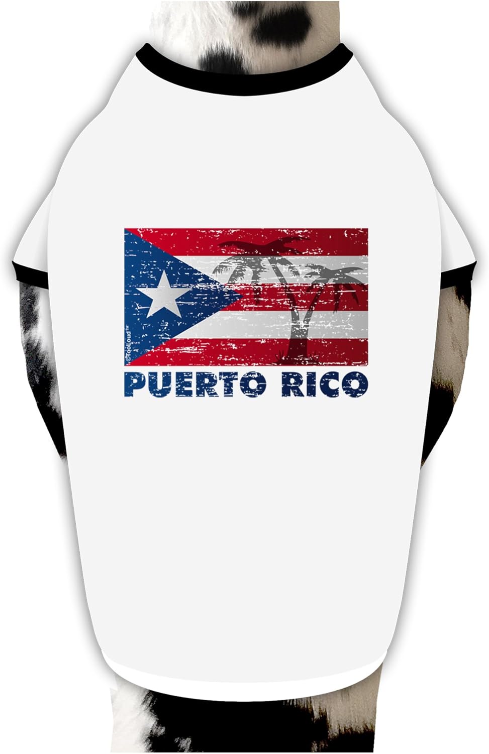 TOOLOUD Distressed Puerto Rico Flag Dog Shirt White with Black Large