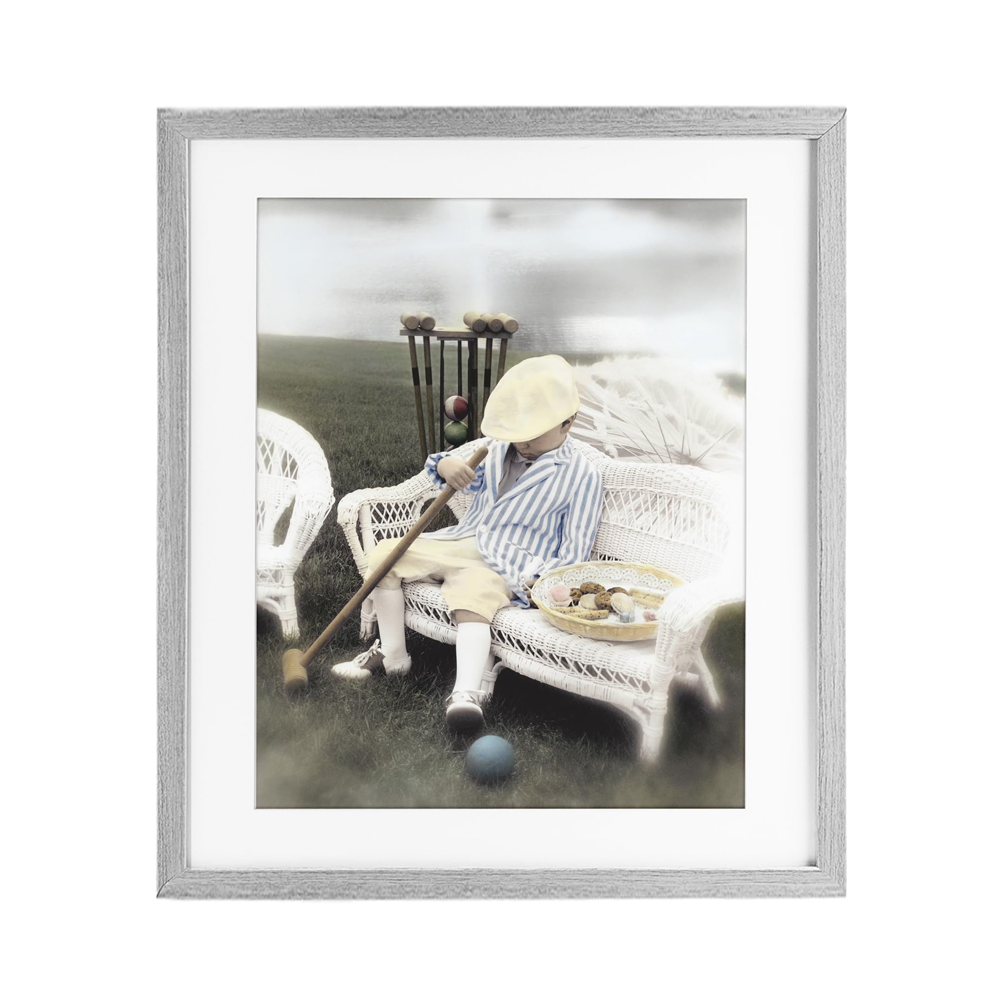 Stupell Industries Farmhouse Gray (Textured) 'Child With Croquet Mallet'| Framed Print Under Glass