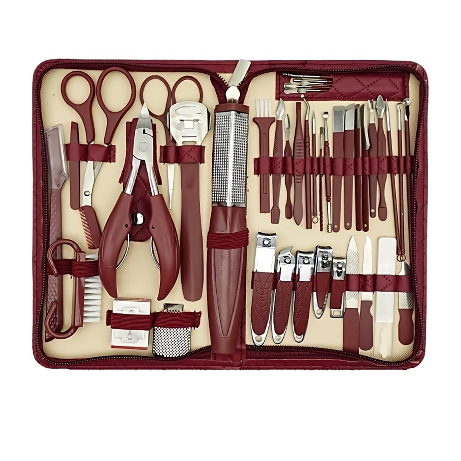 Set profesional de manicura y pedicura 42 piezas: cortaúñas acero inoxidable, alicates for cutículas, estuche viaje portátil, herramientas belleza(SET152-Red)