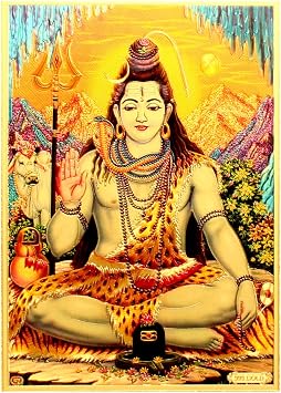 Yogic Mantra Meditating Lord Shiva Photo | Unframed 5x7 Inch | 180 GSM Gold Foil Paper | Embossed Printing | Shivji Shiv Lingam Wall Decor Poster | Diwali Art Gift | For Home Mandir and Office Temple
