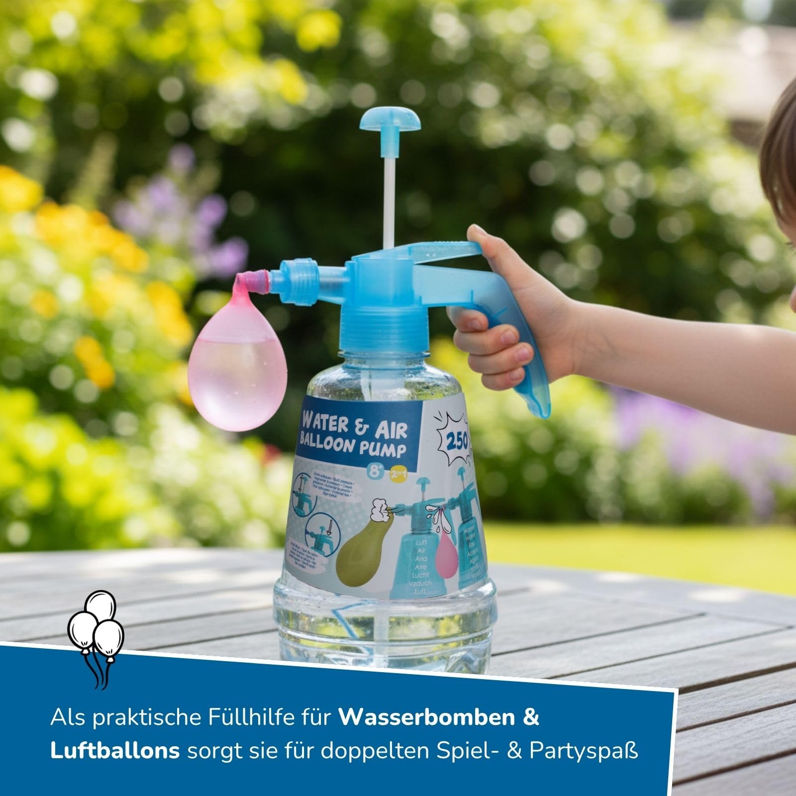 alldoro Ballonpumpe mit Wasserbomben 6er Set, inkl. 1500 Ballons | Partyspielzeug, 2in1 für Wasser & Luft, 6 Wasserbombenpumpen je 1,5L + 1.500 bunte Ballons, für Kinder ab 8 Jahre